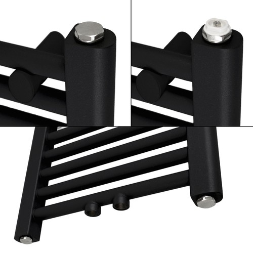 Calentador secador de toallas 750x800mm curvo negro mate con conexión central - Imagen 2 de 5