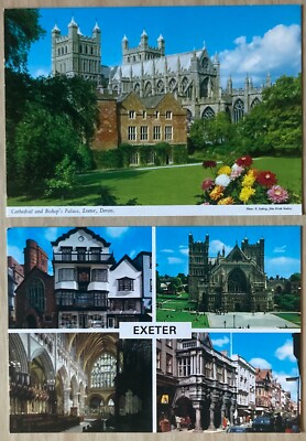 Vintage Postcard Exeter Devon Cathedral Bishop Palace Exeter Devonshire Lot of 2