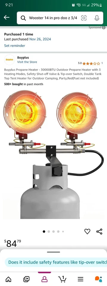 Calentador portátil de gas con doble tapa de tanque de 30 k BTU construcción taller de trabajo Foto 2 de 2