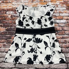 Loft Top Ladies 6 Black White Floral Lightweight Lined Scoop Neck Womens