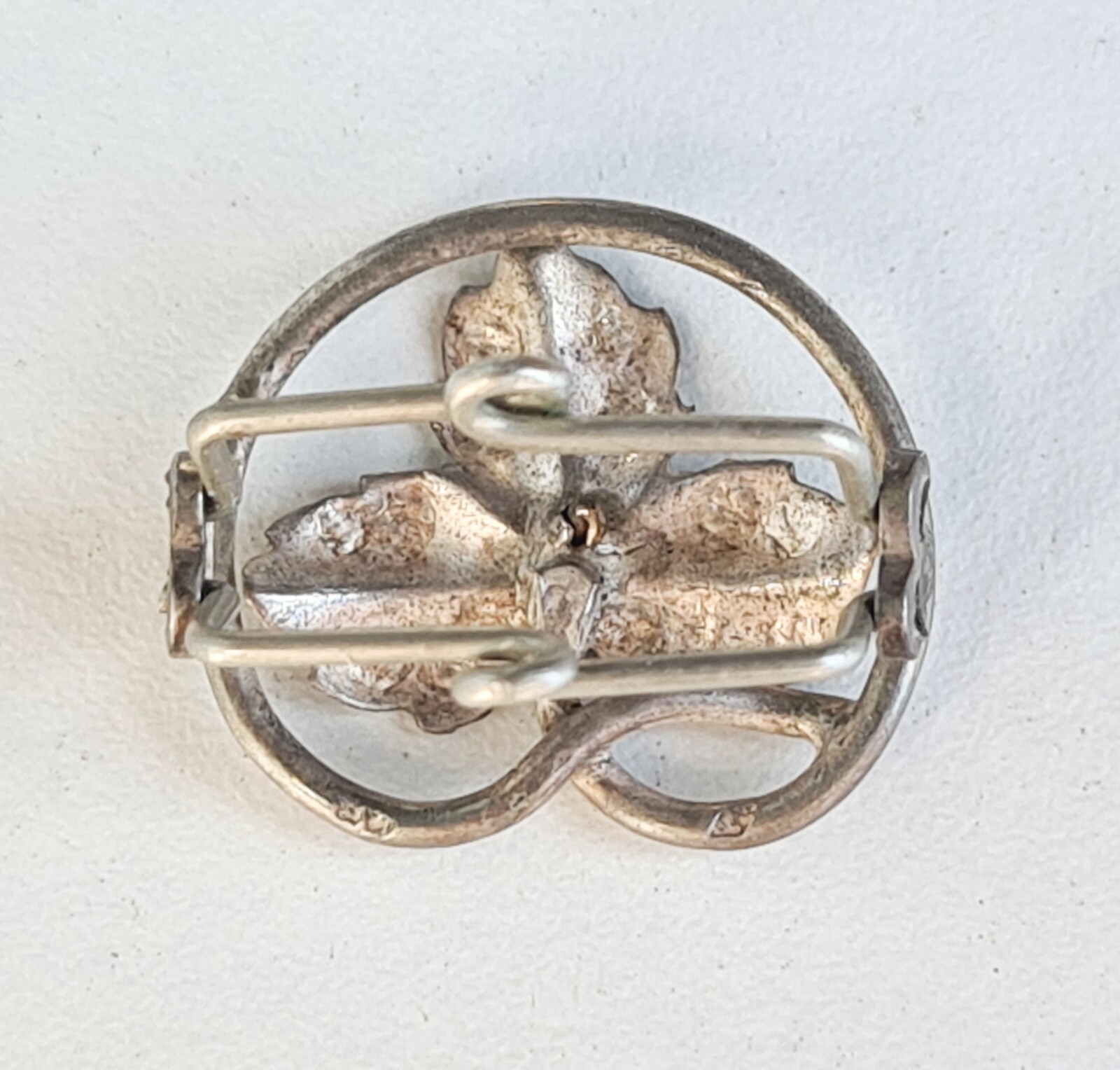 Antique Solid Silver Heart and Leaf Rhinestone Br… - image 7