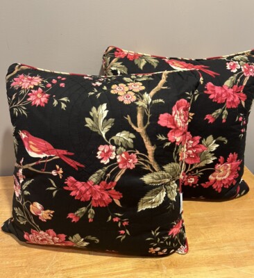 Waverly Chirping Bird Noir Throw Pillows Set Of Two Black Birds Bedding