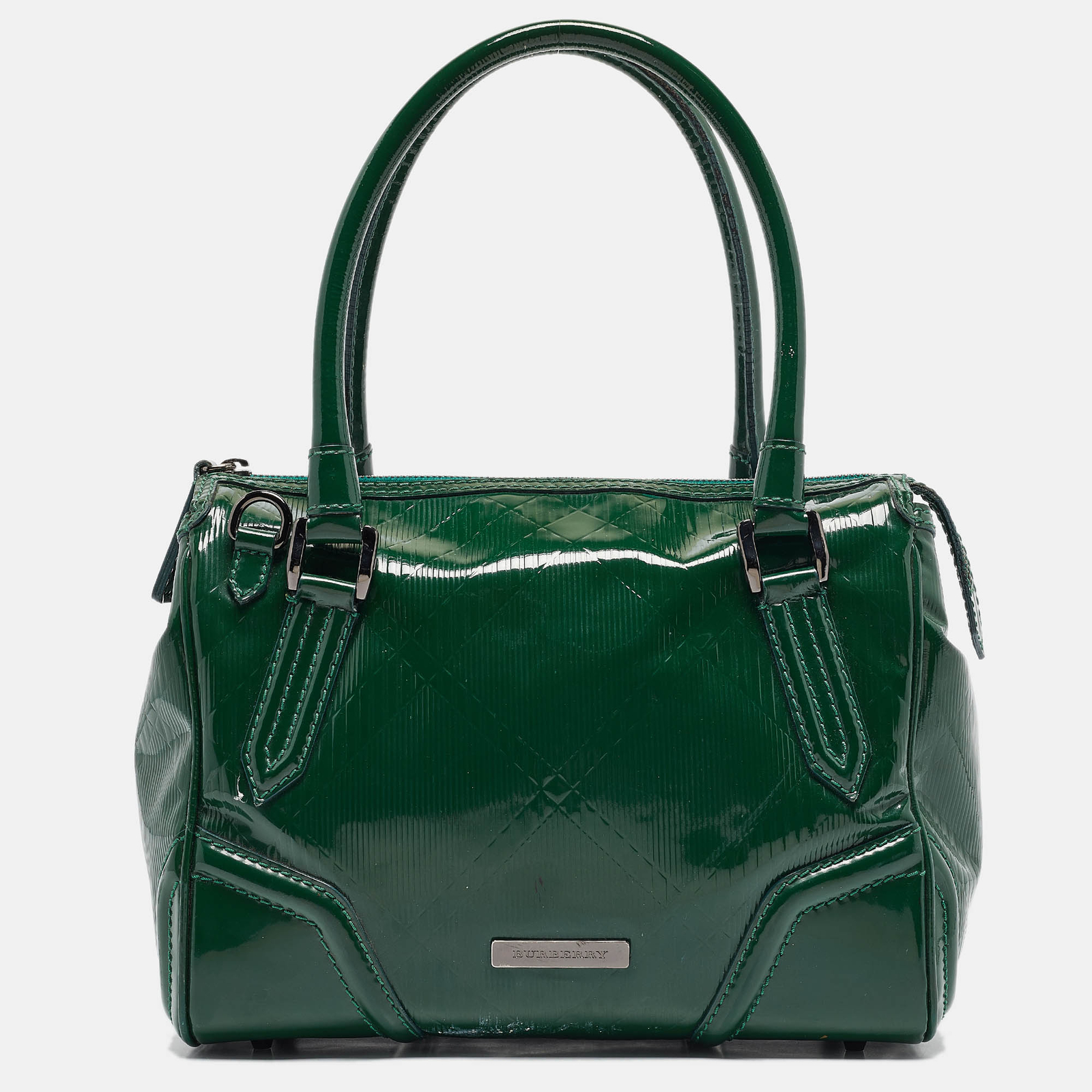 Burberry Green Check Embossed Patent Leather Anford Satchel