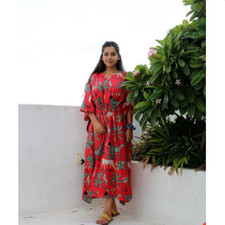 Cotton Kaftan For Woman Red Women Night Suit Beach Cover Up Kaftan Christmas