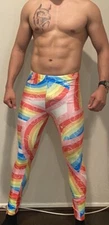 Men's Rainbow Pride Shiny Spandex Tights Compression Pants Medium M