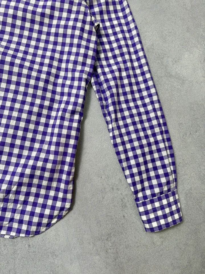 Vestido Camisa Luigi Borrelli Manga Longa com Botões Tamanho 39/15.5 Xadrez Roxo - Imagem 2 de 4