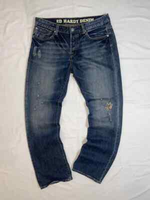 ED HARDY BY CHRISTIAN AUDIGIER VINTAGE DENIM PANTS JEANS SZ