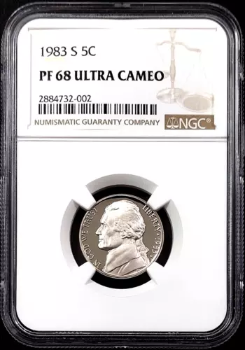 1983 S Proof Jefferson Nickel certified PF 68 Ultra Cameo by NGC!