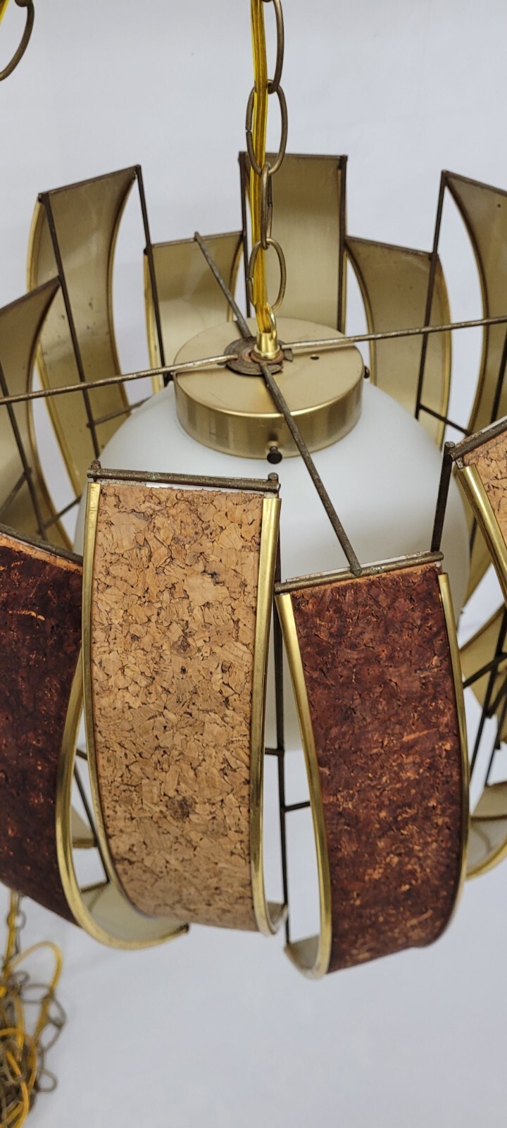 Vintage Brutalist Pendant Light Plug-In Swag Mid Century Minimalist Metal Lamp