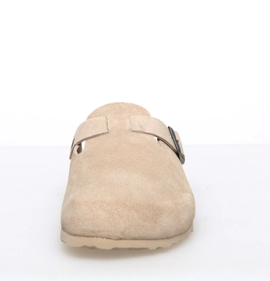 Echt Leder Pantoletten Damen Sandalen Hausschuhe Bio Fußbett Korksohle beige - Bild 4 von 4
