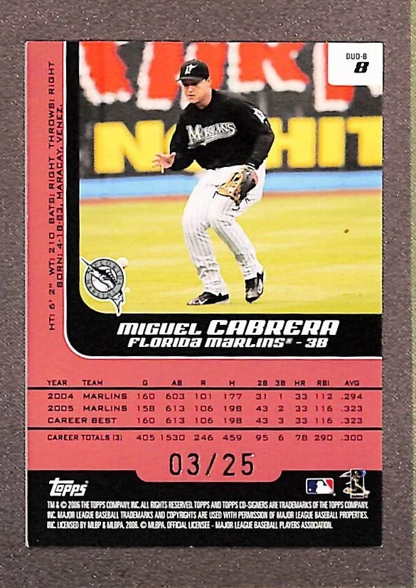 2006 Topps Cofirmantes #DUO-B 8 Cabrera/Hermida Caras Cambiantes Bronce SP #/25 Foto 2 de 3