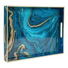Plastic Decorative Tray Marbling Tray With Handles Rectangular Coffee Table Tray