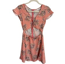 Anthropologie boho pink floral cutout lace up festival beach mini dress NWT S