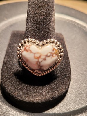 Wild Horse Heart Ring  -SS 925 - Size 10 - Full Silver Back - handmade