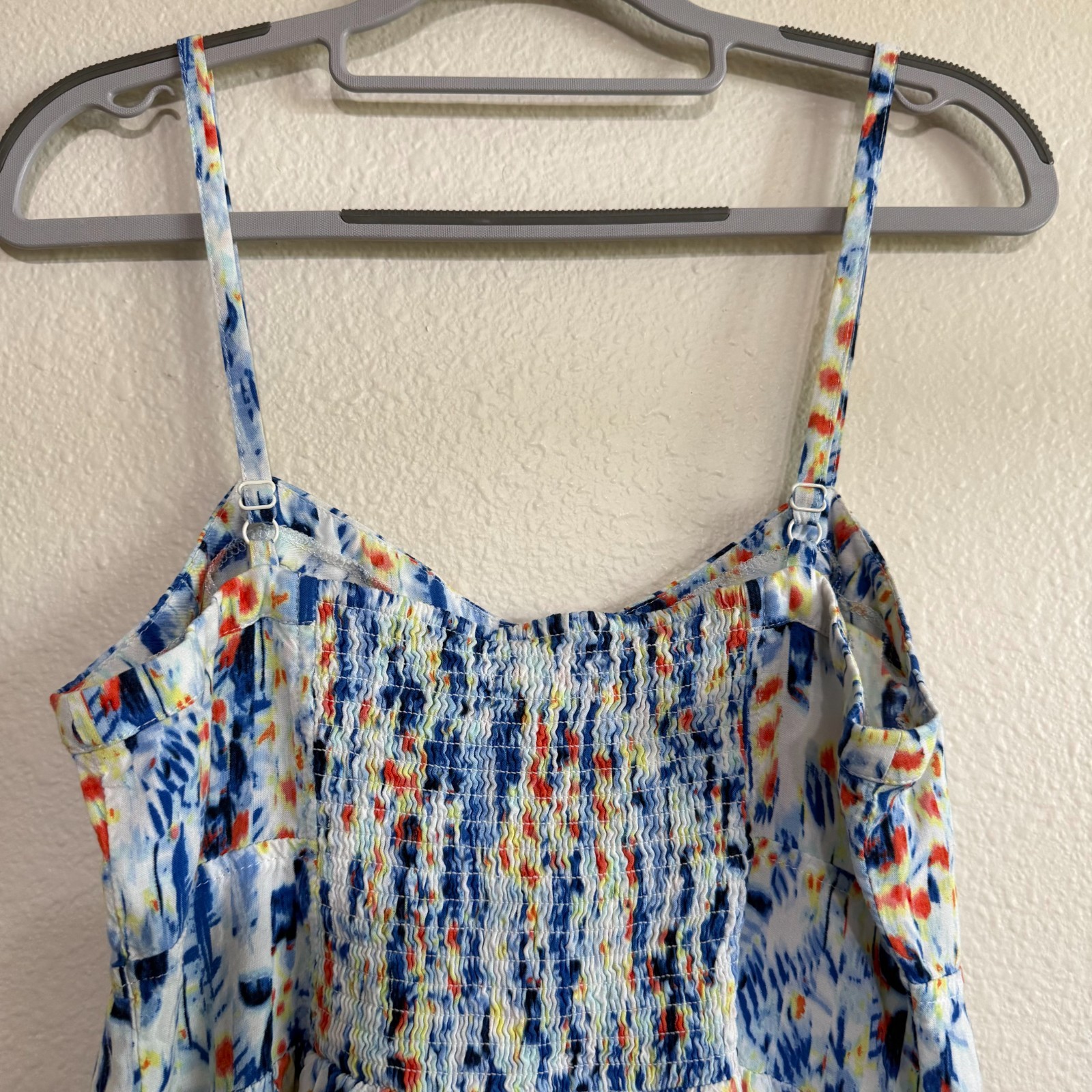 Express Skater Dress Women's Medium Blue Tie-Dye Smocked Fit & Flare Pockets