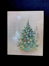 1 VTG MCM Norcross Xmas Greeting Card Star Shining Brightly Over Christmas Trees