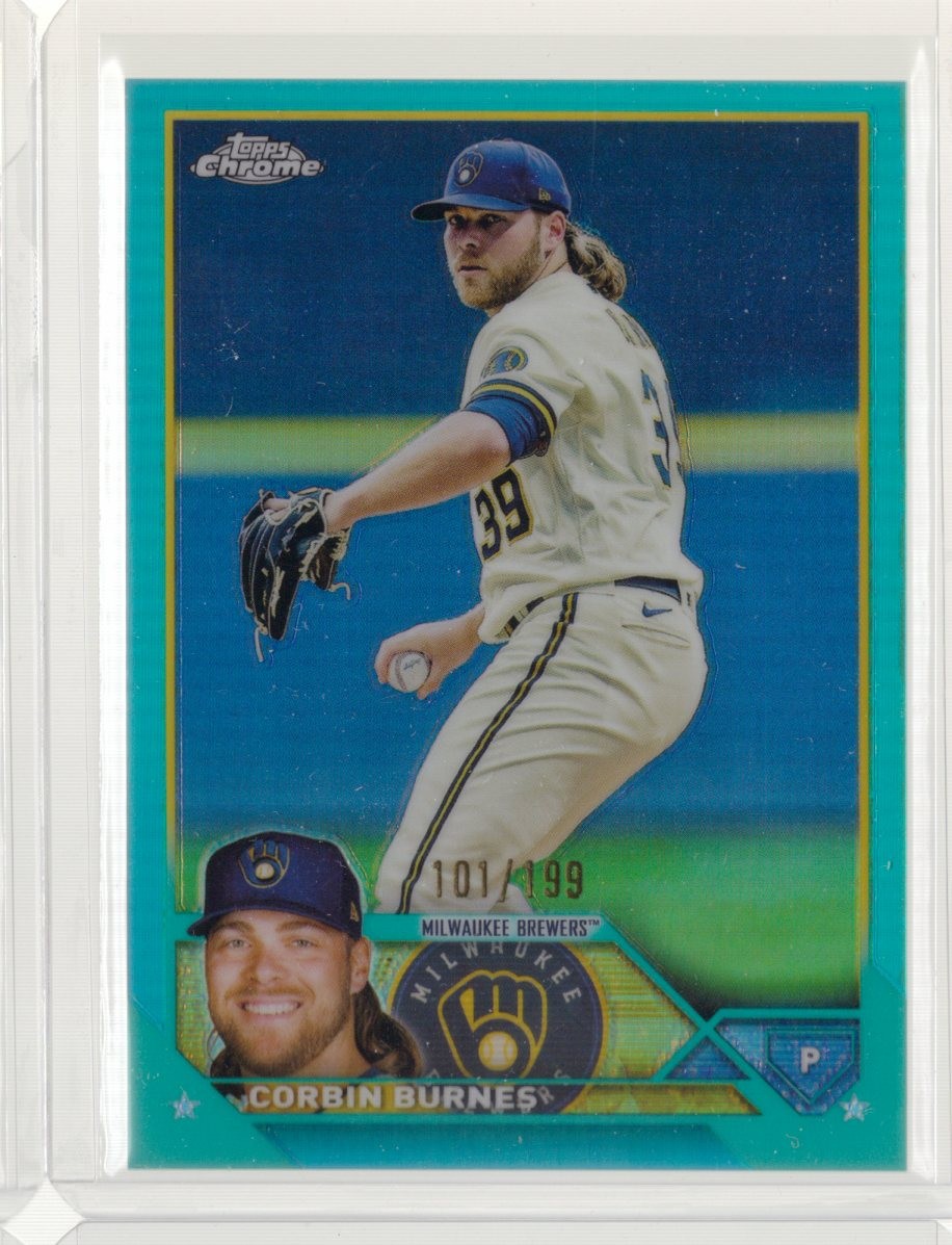 2023 Topps Chrome #214 Corbin Burnes Aqua Refractors #/199