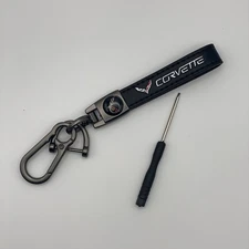 Corvette Genuine Leather Car Keychain Carabiner Fast Free USA Shipping