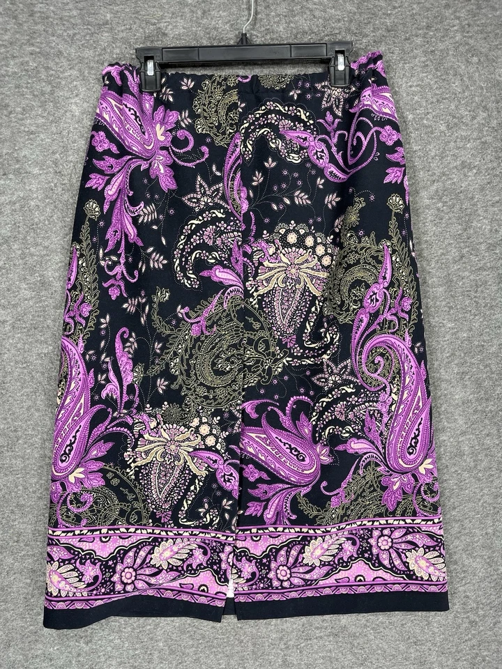 Falda midi vintage hecha a mano 31" cintura talla grande negra púrpura cachemira abertura boho Foto 4 de 4