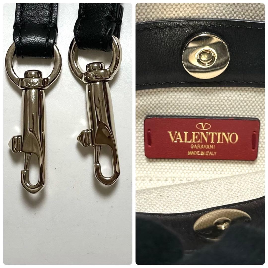VALENTINO Women Studded 2Way Shoulder Hand bag Canvas Leather Gray Black thumbnail 20