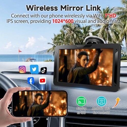 7 inch HD Portable Wireless carplay Screen for car & Android Auto Touchscreen... - Picture 4 of 9