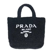 Prada Crochet Net Raffia Tote Shoulder Bag
