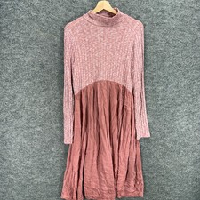 Flamingo Urban Dress Women L Large Pink Shift Midi Rayon Long Sleeve High Neck