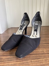 Vintage Stuart Weitzman Black Satin Rhinestone Tie Heels  Size 10B