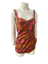 Vintage 60s Mod Swimsuit Romper Playsuit AS IS Bad Zipper Pink Geo M