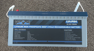 WEIZE 24V 100AH 2560Wh LiFePO4 Lithium Battery 100A BMS for RV Marine Solar