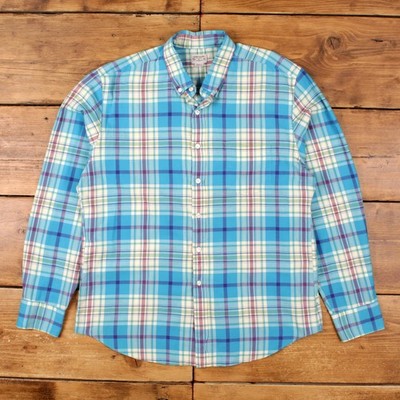 J.Crew Freizeithemd Knopf L Sommer kariert Herren langarm blau kariert