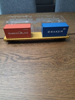 Union Pacific Cushioned Load Up 54617 O Scale Flat Car Cargo Hamburg Sud Hanjin