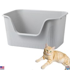 SpaceTime Extra-Large High-Sided Cat Litter Box, Low Entry, Easy-Clean Grey Pan