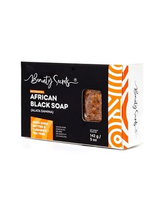 Afrikanische schwarze Seife mit Sheabutter + Kurkuma & Teebaum