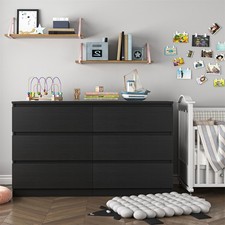 Black 6 Drawer Dresser Wood Modern Storage Cabinet Organizer Chest Drawers White