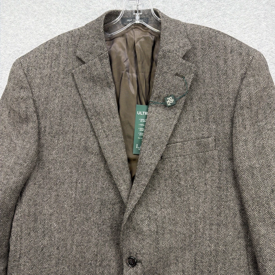 Blazer Lauren Ralph Lauren Para Hombres 42 Largo Gris Espiga Ultra Flex Chaqueta NUEVO Foto 3 de 4