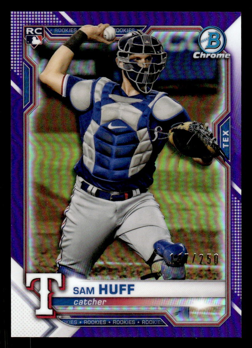 2021 BOWMAN CHROME SAM HUFF 91 RC PURPLE REFRACTOR 147/250 TEXAS RANGERS
