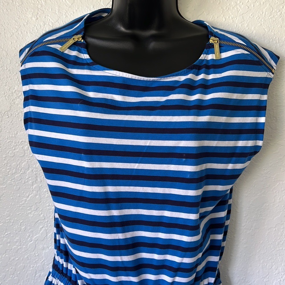 MICHAEL KORS Mini Dress Jersey Knit Grecian Blue Stripes Stretch Coastal NEW thumbnail 2