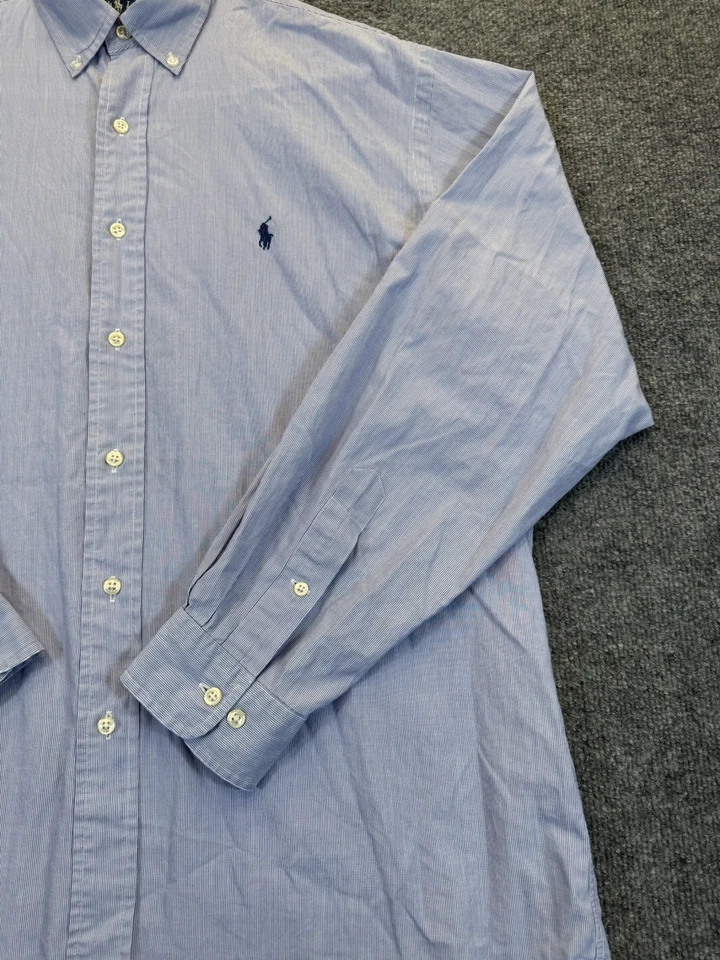 Camisa De Colección Ralph Lauren Para Hombre Talla 16 34-35 Azul Microstripe Yarmouth 100% Algodón Foto 2 de 4