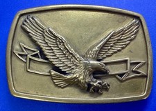 Patriotic American Eagle Flying Wings Wide With Award Banner Ribbon Belt Buckle