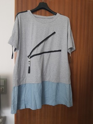 Italy Moda 38 40 42 44 Tshirt Shirt T-Shirt Grau Reissverschluss Jeans