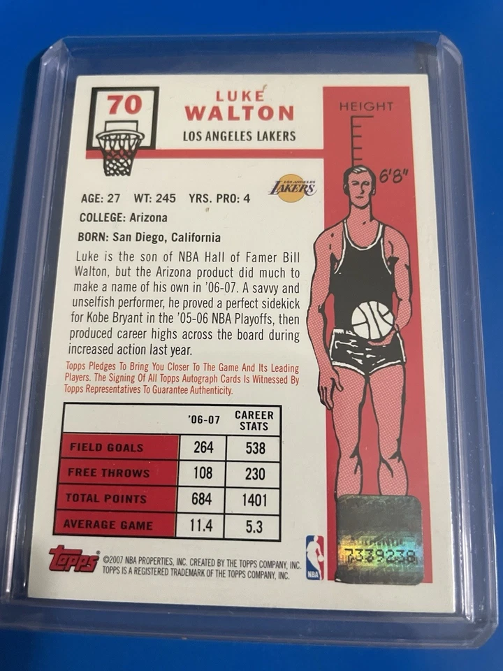 Luke Walton 2007 Topps 50th Anniversary Autograph Los Angeles Lakers - Image 2 of 2