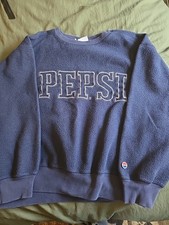 Vintage Pepsi Embroidered Spell Out Promo Graphic Fleece Crewneck Men's XL Rare