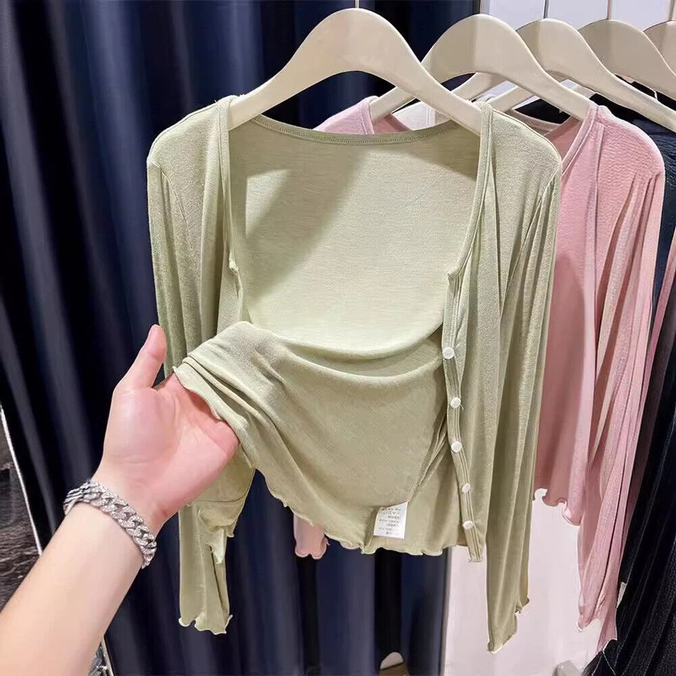 Summer thin sunscreen cardigan jacket, women's ice silk small shawl cover shirt - Image 4 of 4