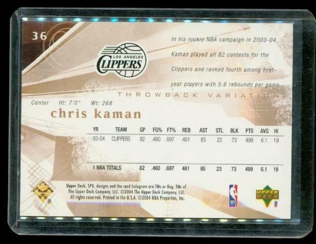 2003-04 UPPER DECK SPX Basketball Card #36 CHRIS KAMAN LA Clippers LE 292/500 - Image 2 of 2