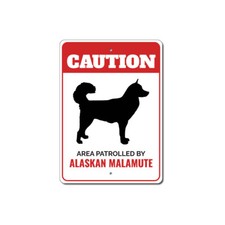 Patrolled By Alaskan Malamute Caution Metal Sign Kennel Breed Canine K9 Paw