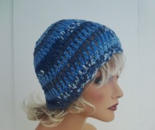 BLUE MULTI COLOR BEANIE CAP HAT HAND CROCHET BERET SKULL CAP CLOCHE TAM