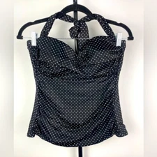 Miraclesuit  Polka Dot Retro Ruched Side Seams Tankini Swimsuit Top SIZE 8