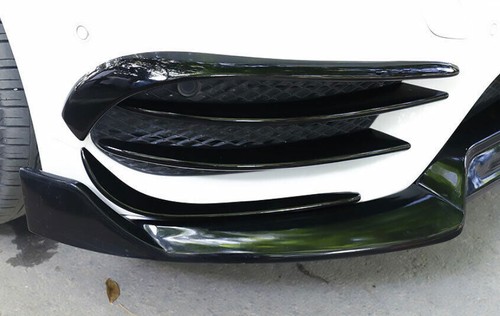 ABS Black Front Bumper Lip Spoiler Fins Canards For Benz C-Class W205 2015-2018 - Picture 5 of 8