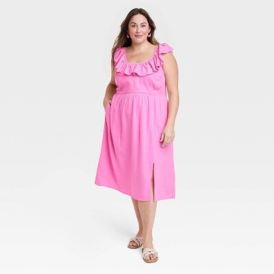 Women's Ruffle Maxi Empire Waist Dress - Ava \u0026 Viv Pink XXL A-35 | eBay